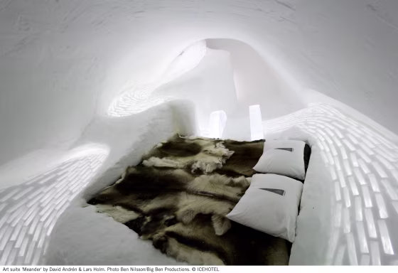 Every November in the&nbsp;little Arctic town of Jukkasjärvi, Sweden, a hotel is made entirely of ice and snow. Igloo residences are "furnished" with ice beds with thermal sleeping bags and reindeer skins. Rooms at the ICEHOTEL start at $200.